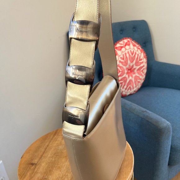 Salvatore Ferragamo Quiet LuxuryBox Bag Gold Metallic Buckle Strap COA